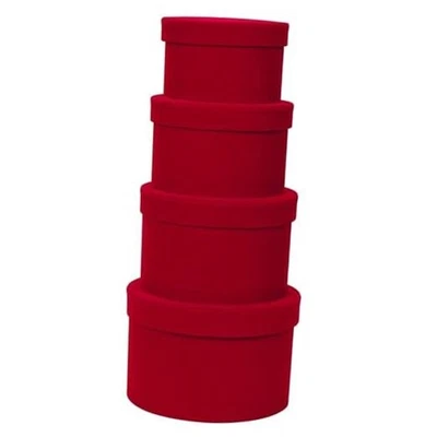  Red Gift Boxes with Lids for Presents Set of 4 Round Velvet Nesting Round-Red - Image 1 of 4