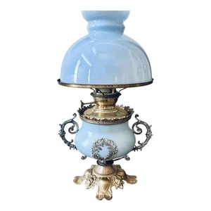Victorian Parlor Lamp • National Brass & Iron Works • 22” Blue Glass Shade - Picture 1 of 17