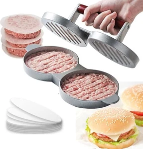 Double Burger Press Hamburger Maker Non Stick Aluminium Beef Patty Meat BBQ - Picture 1 of 20