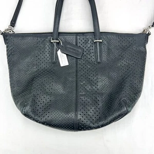 COACH Bleecker Perforated Black Leather Purse w/ Shoulder Strap - Picture 1 of 23