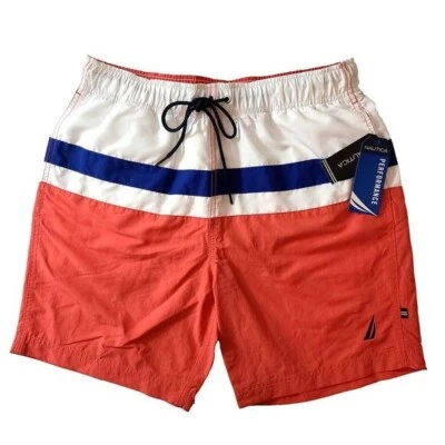 Baús de natação masculinos Nautica 2XL estampa allover vermelho à beira-mar NOVO - Imagem 1 de 2