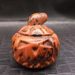 Natural Red Obsidian Quartz Crystal Carved Pumpkin Halloween Room Decoration 1Pc - Picture 1 of 16