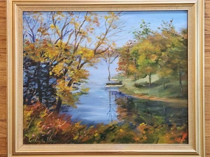 Oil Painting on Canvas, by Early Texas Artist Cathryne Killgore, Riverside, Fall - Picture 1 of 7