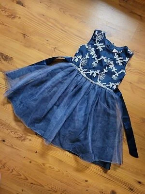 Embroidered Tulle Dress with Faux Fur White Shrug - Image 1 of 4