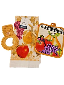 Toallero de cocina y toallero de ganchillo tema frutas - Juego de 3 piezas - Imagen 1 de 5
