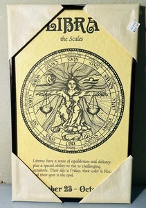 Vintage 1970s Libra The Scales Zodiac Astrology Bronze Framed Wall Art 16” x 10” - Picture 1 of 3