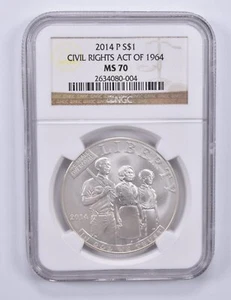 2014-P Civil Rights Act Commemorative Dollar MS70 NGC Brown Label - Picture 1 of 5