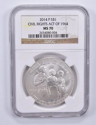 2014-P Civil Rights Act Commemorative Dollar MS70 NGC Brown Label - Image 1 of 4