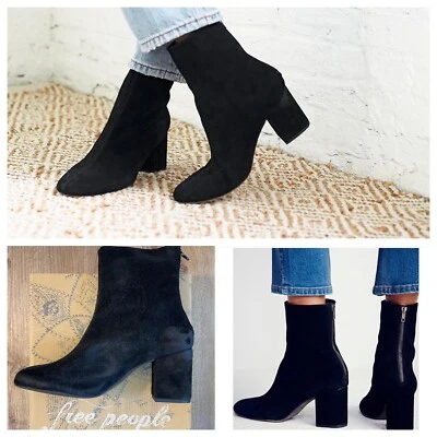 NWB Free People Cecile Chunky Heel Black Velvet Suede Boots Women’s Size 11 - Image 1 of 4