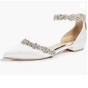XYD Women Pointed Toe Wedding Flat Sandals Sparkly Rhinestones Ankle Strap White - Picture 1 of 8