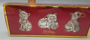 Cat Ornaments Gorham Silver Plated Christmas Kitty Cats Boxed 3 pc - Picture 1 of 7