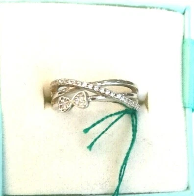 ANELLO DONNA ARGENTO 925% RODIATO REGOLABILE ZIRCONI FIOCCO TROVA GIOIELLI NUOVO - Immagine 1 di 4