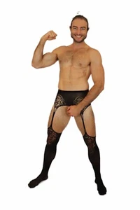 Mens Lingerie Suspenders and Stocking Lace Look Sissy Costume - Picture 1 of 3