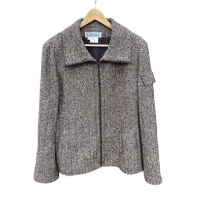 Carlisle 女式复古棕色粗花呢羊毛夹克 16 码人字形 — 第 1/4 张图片