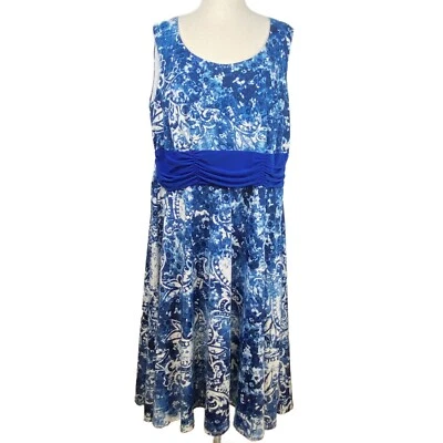 PERCEPTIONS Mujer Sin Mangas Blanco Cobalto Denim Azul Diseño Paisley Talla: 16W Foto 1 de 4