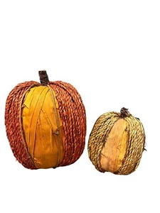 Set of 2 Rustic Grapevine Pumpkins Fall Table Decor Halloween Thanksgiving - Picture 1 of 8