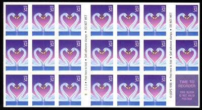 Scott #3123a 32¢ Love Swans (Heart) Booklet of 20 Stamps - MNH P#B3333 - Image 1 of 2