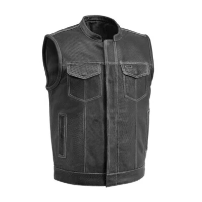 Men’s Premium Cowhide Leather Vest Motorcycle & Casual Wear Black/White - Image 1 of 4