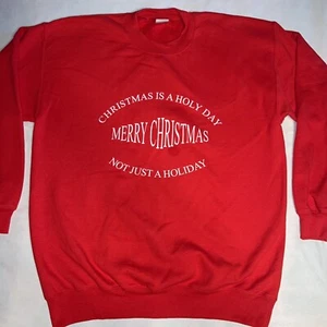Vintage 1980s Merry Christmas Graphic Sweatshirt Size Large Red EUC Religious - Picture 1 of 6