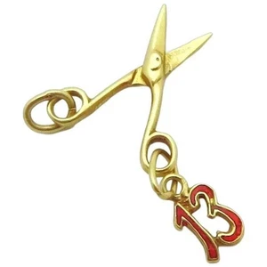 Vintage Art Deco 14k Gold Movable Scissors with Lucky Number 13 Charm 1920s - Picture 1 of 11