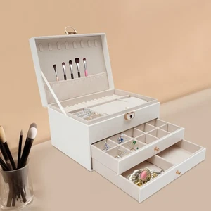 Caja de reloj de 3 niveles estuche organizador de joyas soporte de reloj de PU vitrina con cajón - Imagen 1 de 24