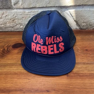 Vintage Ole Miss Rebels Hat Cap Snapback Blue Mesh Rope One Size Fits All - Picture 1 of 10