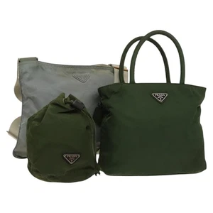 PRADA Shoulder Bag Nylon 3Set Gray Khaki Auth bs26201 - Picture 1 of 22