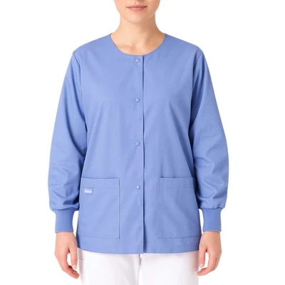 全新 Landau X-Large 蓝色棉医用磨砂夹克 Snap 前罗纹袖口口袋 — 第 1/4 张图片