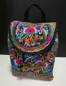 NEW Embroidered Womens Backpack Ethnic Travel Handbag Shoulder Bag Multicolor - Picture 1 of 13
