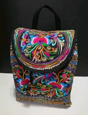 NEW Embroidered Womens Backpack Ethnic Travel Handbag Shoulder Bag Multicolor - Image 1 of 4