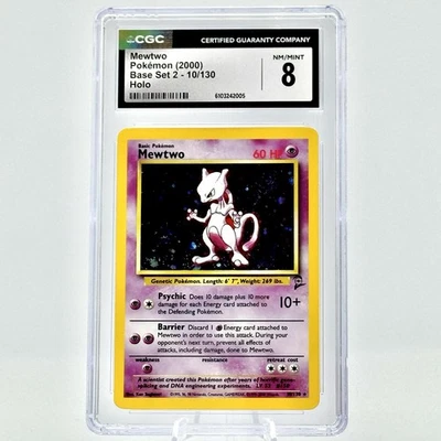 Mewtwo 10/130 NM/MINT CGC 8 Holo SWIRL 🌀 Rare Base Set 2 Vintage Pokemon TCG - Image 1 of 3