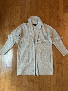 Tahari Women’s Beige Soft Open Front Cardigan With Fringe And Pockets Sz Large - Picture 1 of 5
