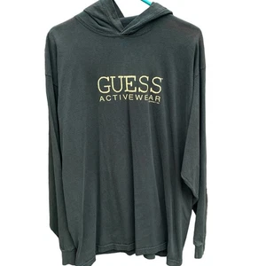 Vintage 90s Guess Activewear Made in USA Green Longsleeve Hoodie Shirt Sz Large - Picture 1 of 5