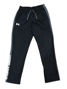Under Armour Boys Loose Fit Black Athletic Pants Size YLG Gray Stripe Joggers - Picture 1 of 4