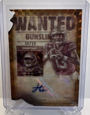 Jordan Travis #6/50 2023 Bowman University Best Gold Gunslingers Geometric AUTO - Image 1 of 2