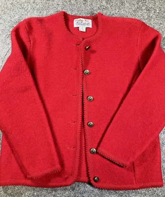 Vintage 80's Tally-Ho Womens M Gold Button Cherry Red Wool Cardigan LS Sweater - Image 1 of 4