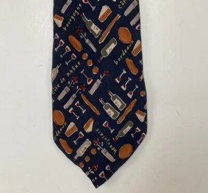 Nicole Miller Men’s Necktie Navy Silk with Novelty French Wine Bread Cheese Silk - Picture 1 of 7