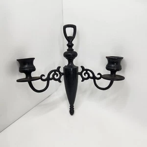 Vintage Wilton Gusseisen 2 Lichter Kerzenständer Halter Wandbehang Wandleuchter schwarz 10" - Bild 1 von 6