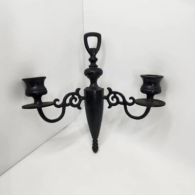 De Colección Wilton Hierro Fundido 2 Luces Candelabro Soporte Pared Aplique Colgante Negro 10" Foto 1 de 4