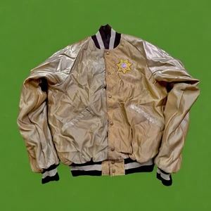 Vintage Medium Correctional Peace Officers Foundation Satin Bomber Jacket Gold - Picture 1 of 6