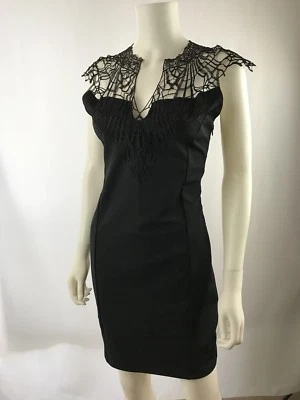 Dress Sz M Jr Black Lace Whimsigoth Witch Romantic V Neck Halloween Web 2R - Image 1 of 4