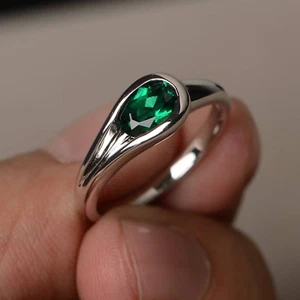 Emerald Oval Cut Proposal Ring Emerald Ring May Birthstone Ring 925 Silver - Picture 1 of 3