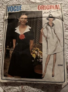 Vestido Vogue 2398 Molyneux patrón de costura 1970 con cuello desmontable para mujer talla 16 - Imagen 1 de 4