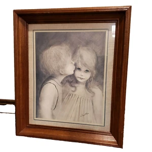 Margaret Kene Ein kleiner Kuss gedrucktes gerahmtes Holzbild 20" x 17" - Bild 1 von 12