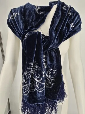 Bufanda de terciopelo de mezcla de seda con flecos azul celestial bohemio místico gitano Foto 1 de 4