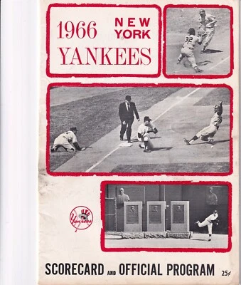 Vintage New York Yankees 1966 Yankee Stadium Game Scorecard Mantle HR - Image 1 of 4