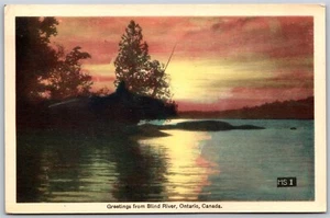 Postcard c1951 Greetings From Blind River Ontario Scenic View - Picture 1 of 2