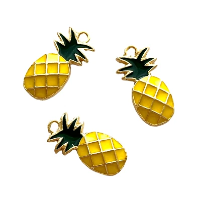 10 dijes de piña oro amarillo verde esmalte fruta 23x18 mm gotas de cuentas tropicales Foto 1 de 4