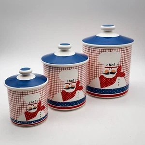 3 Vtg '80s Enesco Chef Ceramic Kitchen Canister Set w/ Lids Pat Meyers RARE - Picture 1 of 14