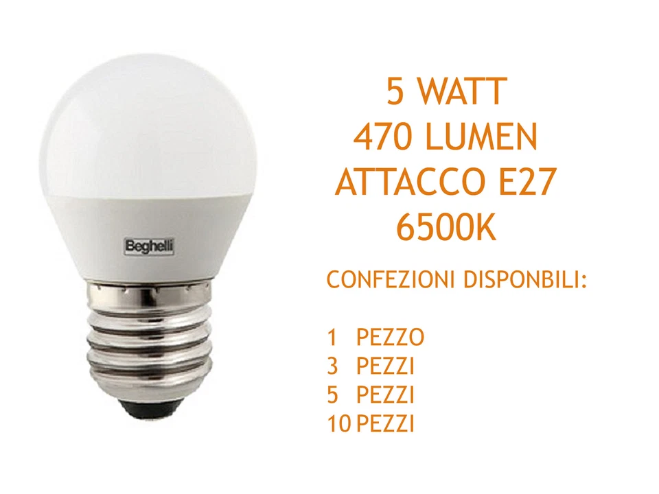 LAMPADA SFERA LED 6500K 5W E27 470LM ELPLAST BEGHELLI 56821 VARIE CONFEZIONI - Immagine 1 di 1